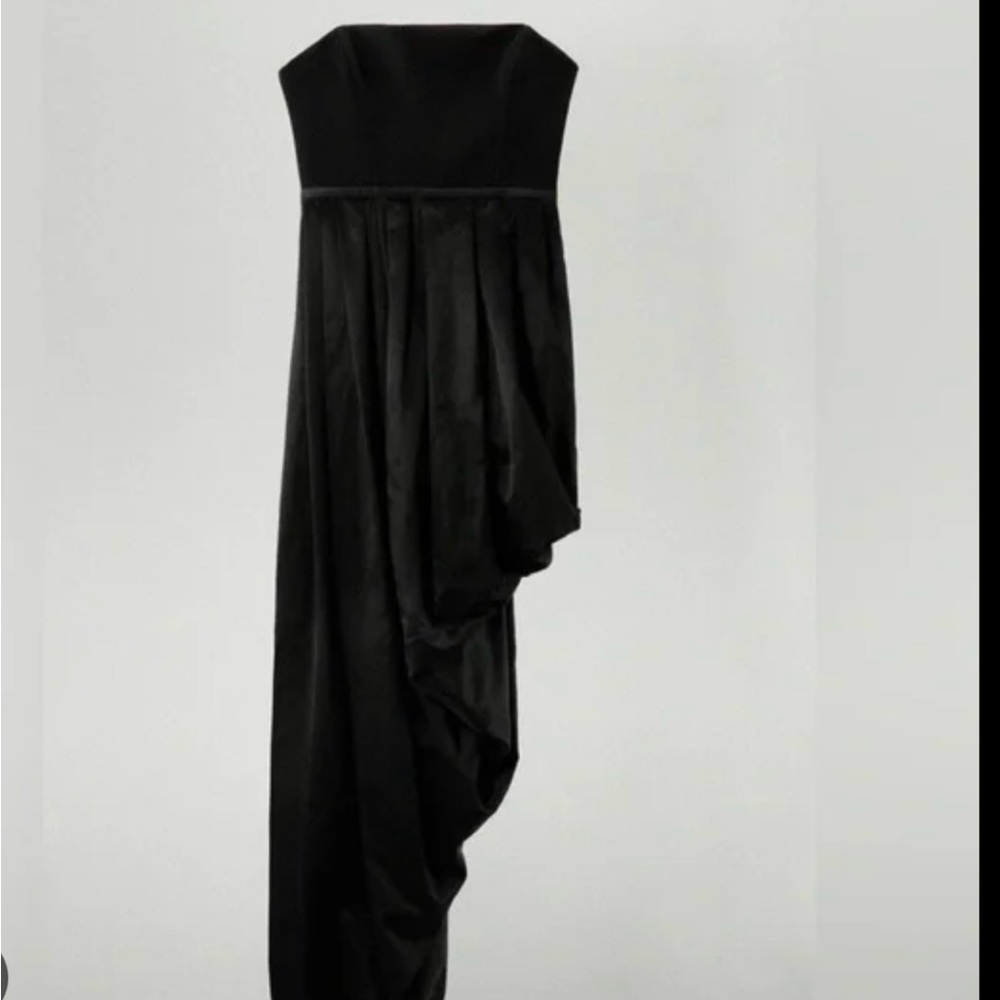 Zara Black Strapless Asymmetrical Draped Gown